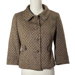 Ann Taylor LOFT Brown and Tan Wool Blend Tweed Pleated Jacket